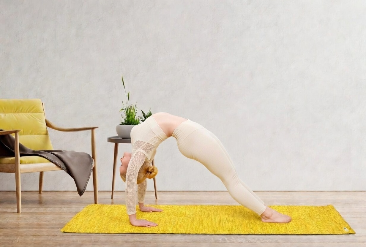 Practitioner in downward dog on cotton mat